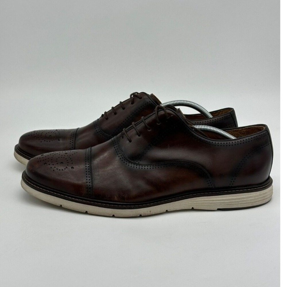 Belvedere Shoes Mens 13D Lampard Brown Leather Oxford Dress Burnished Lace Up